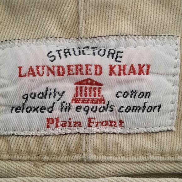 Structure 32R Khaki Pants Men Relaxed Fit Cotton Laundered Plain Front Vintage - Picture 6 of 6